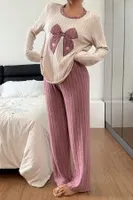 Pembe Fiyonk Desenli Uzun Kollu Pijama Takımı Bella Notte CP-7569 Pembe detay görünüm