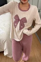 Pembe Fiyonk Desenli Uzun Kollu Pijama Takımı Bella Notte CP-7569 Pembe görsel 5