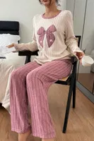 Pembe Fiyonk Desenli Uzun Kollu Pijama Takımı Bella Notte CP-7569 Pembe görsel 4