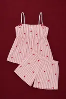 Pembe Kadın Çizgili Kalp Desenli Askılı Şortlu Pijama Takımı Bella Notte 79057 Pembe farklı açı