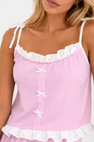 Pembe Kadın Fırfır Detaylı Askılı Şortlu Pijama Takımı Bella Notte 79059 Pembe farklı açı