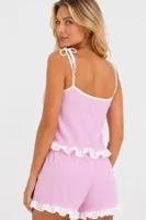 Pembe Kadın Fırfır Detaylı Askılı Şortlu Pijama Takımı Bella Notte 79059 Pembe görsel 4