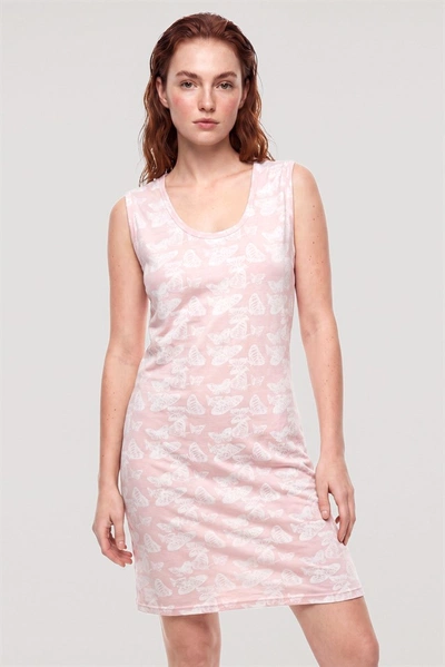 Pembe Kadın Kelebek Desenli Basic Gecelik Akbeniz 6003