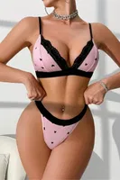 Pembe Kalp Desenli Siyah Şeritli Sütyen Takım Ruselin 5159 Pembe görsel 5