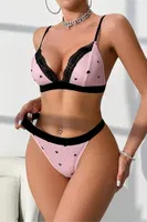 Pembe Kalp Desenli Siyah Şeritli Sütyen Takım Ruselin 5159 Pembe