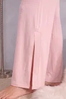 Pembe Kısa Kollu Yırtmaç Ve Düğme Detaylı Şık Kadın Pijama Takımı Bella Notte 60079 Pembe görsel 5