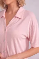 Pembe Kısa Kollu Yırtmaç Ve Düğme Detaylı Şık Kadın Pijama Takımı Bella Notte 60079 Pembe görsel 4