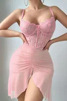 Pembe Korse Görünümlü Yırtmaçlı Tül Şık Kadın Gecelik Real Passione 4089 Pembe farklı açı