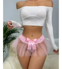 Pembe Kurdele Detaylı Tüllü Fantezi Tanga Feel Lady 1039