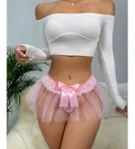 Pembe Kurdele Detaylı Tüllü Fantezi Tanga Feel Lady 1039 Pembe