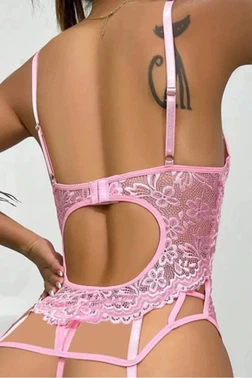 Pembe Modern Şık Rahat Dantelli Jartiyer Gecelik Set İzabel 12011 - Alternatif Görünüm