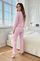 Pembe Pamuklu Siyah Biyeli Fiyonk Detaylı Pijama Takımı Bella Notte 77433 Pembe görsel 7