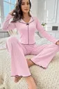 Pembe Pamuklu Siyah Biyeli Fiyonk Detaylı Pijama Takımı Bella Notte 77433
