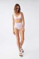 Pembe Pedli Üst ve Pastel Desenli Yüksek Bel Bikini Takımı Akbeniz 35016 Pembe