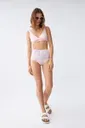 Pembe Pedli Üst ve Pastel Desenli Yüksek Bel Bikini Takımı Akbeniz 35016