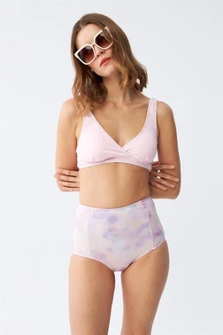 Pembe Pedli Üst ve Pastel Desenli Yüksek Bel Bikini Takımı Akbeniz 35016 - Alternatif Görünüm