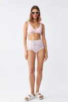 Pembe Pedli Üst ve Pastel Desenli Yüksek Bel Bikini Takımı Akbeniz 35016 Pembe farklı açı