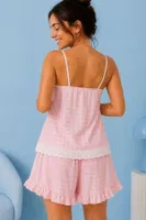 Pembe Pötikare Dantel Detaylı Askılı Şortlu Pijama Takımı Bella Notte 79011 Pembe görsel 5