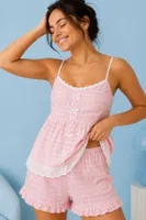 Pembe Pötikare Dantel Detaylı Askılı Şortlu Pijama Takımı Bella Notte 79011 Pembe detay görünüm