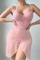 Pembe Tül Etekli Dantelil Fantezi Gecelik Ruselin 2000 Beyaz farklı açı