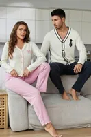 Pembe Uzun Kollu Düğme Ve Kurdele Detaylı Pamuklu Yeni Sezon Kadın Çift Pijaması Bella Notte CP-7589 Pembe görsel 5