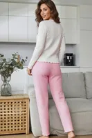 Pembe Uzun Kollu Düğme Ve Kurdele Detaylı Pamuklu Yeni Sezon Kadın Çift Pijaması Bella Notte CP-7589 Pembe görsel 6