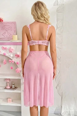 Pembe Uzun Tranparan Etekli Dantelli Sütyen Takım Jesica Bella JB-15066 - Alternatif Görünüm