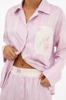 Pembe Viskon Bahar Çiçekli Cep Detaylı Kadın Pijama Takımı, Kese ve Saç Bandana Seti Bella Notte 61157 Pembe farklı açı