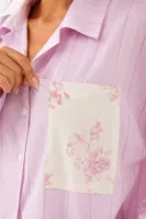 Pembe Viskon Bahar Çiçekli Cep Detaylı Kadın Pijama Takımı, Kese ve Saç Bandana Seti Bella Notte 61157 Pembe görsel 4