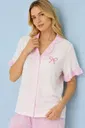 Pembe Yakalı ve Fırfır Detaylı Kısa Kollu Düğmeli Pijama Takımı Bella Notte 77685