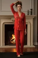 Penye Uzun Kollu Kırmızı Pijama Takım Sistina 1570 Kırmızı