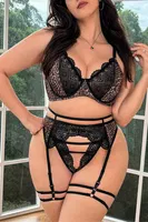 Plus Size Leopar Dantelli Jartiyer Takım Ruselin 8021 Siyah görsel 4