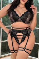 Plus Size Leopar Dantelli Jartiyer Takım Ruselin 8021 Siyah görsel 5