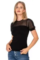 Premium Kumaş Ring Viskon Kısa Kollu T-Shirt Bluz Bisiklet Yaka Tül Detaylı Özkan 27680 Siyah görsel 6