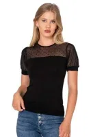 Premium Kumaş Ring Viskon Kısa Kollu T-Shirt Bluz Bisiklet Yaka Tül Detaylı Özkan 27680 Siyah görsel 5