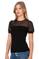 Premium Kumaş Ring Viskon Kısa Kollu T-Shirt Bluz Bisiklet Yaka Tül Detaylı Özkan 27680 Siyah görsel 4