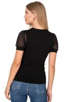Premium Kumaş Ring Viskon Kısa Kollu T-Shirt Bluz Bisiklet Yaka Tül Detaylı Özkan 27680 Siyah detay görünüm