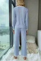 Ribanalı Dantel Detay İki Parça Pijama Takım Merry See MS4436 Mavi Mavi görsel 4
