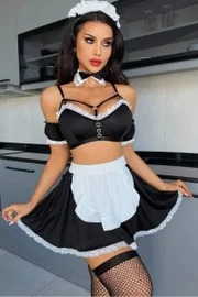 Saç Bantlı Ve Önlüklü Mini Fantezi Hizmetçi Kostümü Real Passione 20102