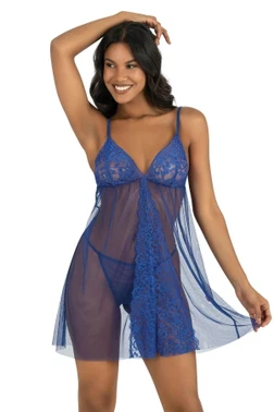 Ahu Lingerie Saks Fantezi Kısa Tül Gecelik Ahu Primoda 4234