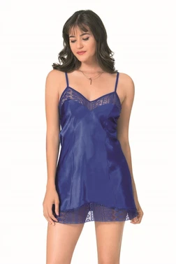 Ahu Lingerie Saks Kısa Saten Gecelik Ahu Primoda 8084