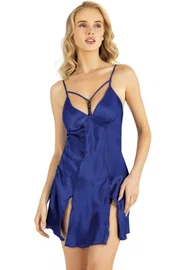 Ahu Lingerie Saks Kısa Saten Gecelik Ahu Primoda 8236