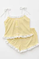 Sarı Fırfır Ve Fiyonk Detaylı Askılı Şortlu Pijama Takımı Bella Notte 7789 Sarı görsel 4