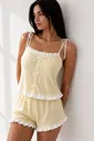 Sarı Fırfır Ve Fiyonk Detaylı Askılı Şortlu Pijama Takımı Bella Notte 7789