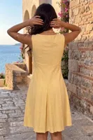 Sarı Fistolu Büzgü Detaylı Midi Elbise Bella Notte E-5593 Sarı görsel 6
