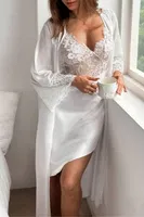 Saten İkili Beyaz Dantelli Gecelik Takım Real Passione 3073 Beyaz görsel 5