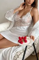 Saten İkili Beyaz Dantelli Gecelik Takım Real Passione 3073 Beyaz görsel 6