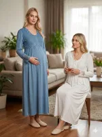 Saten Kadın Gecelik Sabahlık Takımı Bone Club 6318 detay görünüm