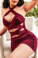 Şeritli Kruvaze Dekolteli Bordo midi Club Elbise Pink Night 2332 Bordo