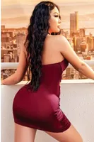 Şeritli Kruvaze Dekolteli Bordo midi Club Elbise Pink Night 2332 Bordo detay görünüm